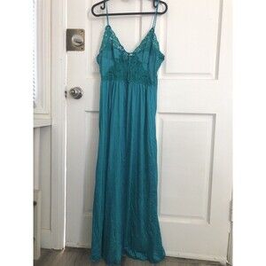 Vintage Lily of France Full Length Long Slip Dress Lingerie Petite Turquoise